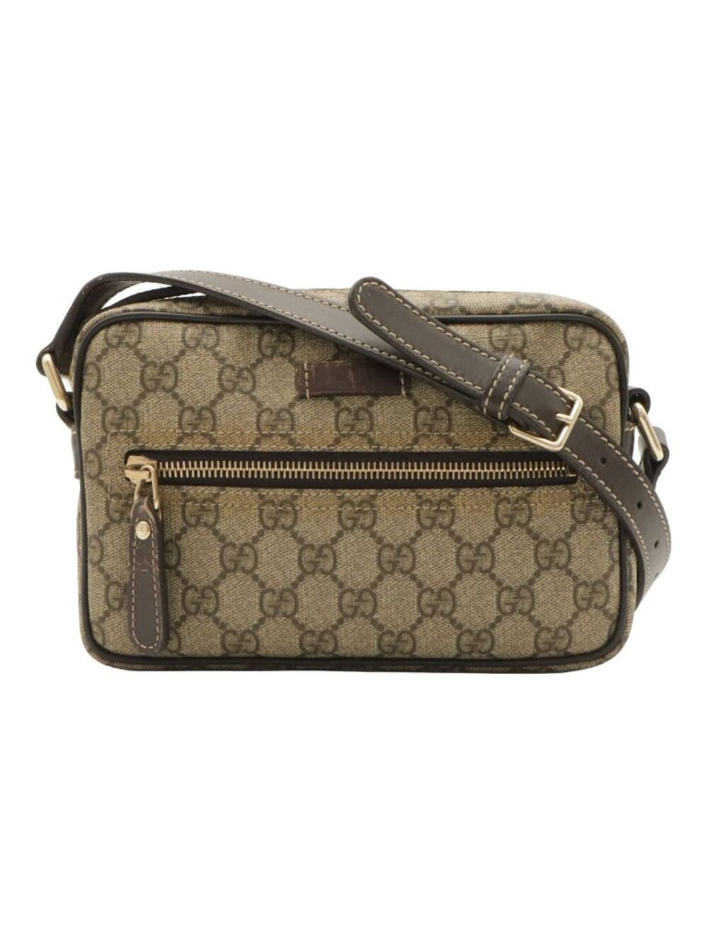 Gucci GG Plus Supreme Shoulder Bag Crossbody Pochette Leather Khaki Beige Dark